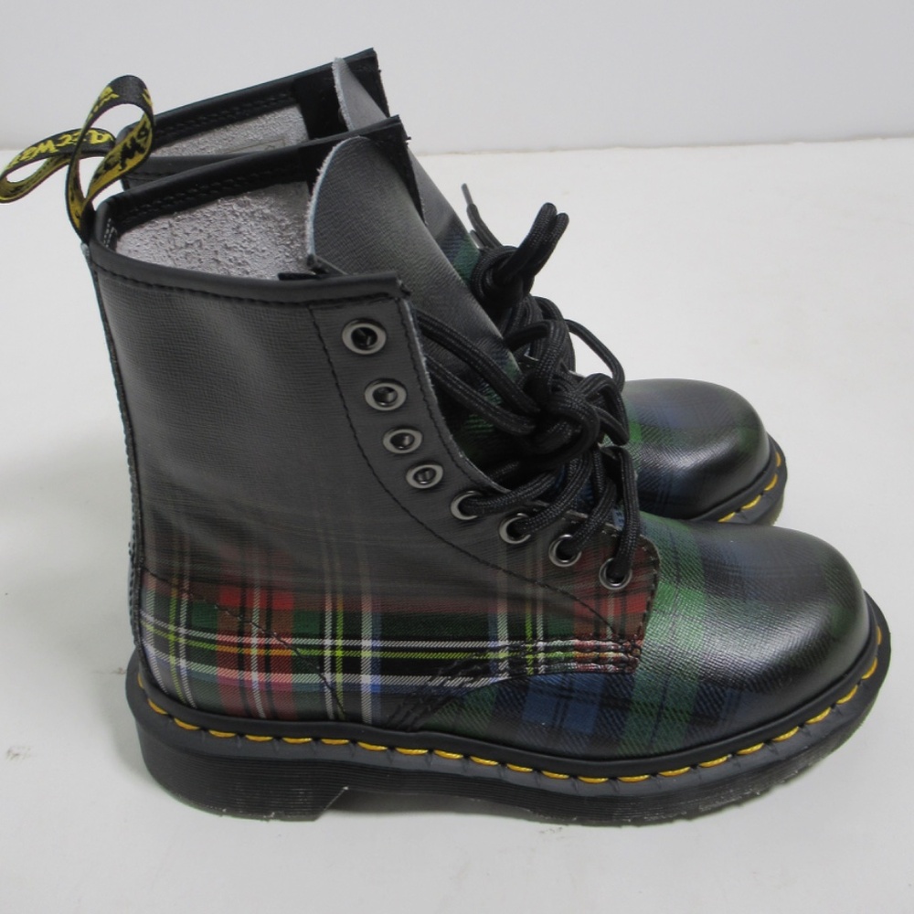 Dr Martens 1460 Tartan Leather Lace Up Boots Red Stewart+Black 4 US M / 5 US L